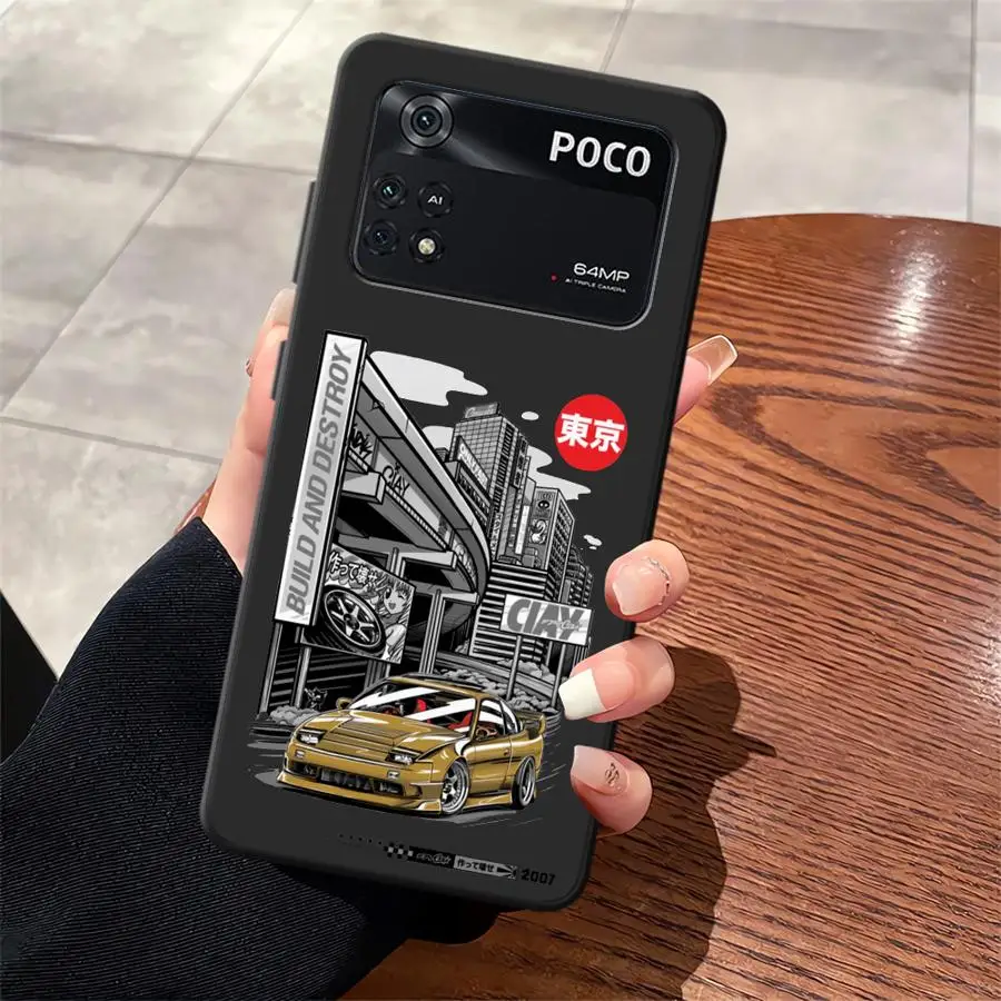 اليابانية JDM الانجراف سيارة الأحمر الشمس الحال بالنسبة Xiaomi Poco F3 F4 F5 C50 M3 M4 Pro C65 C51 X3 X4 X5 M5 لينة عودة غطاء الهاتف