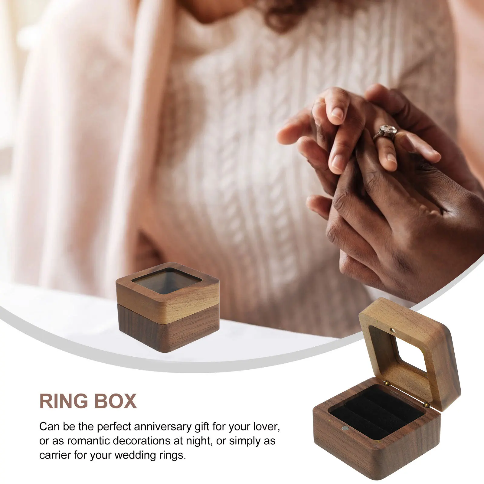 

Square Double Ring Box Wood Stylish Lightweight Engagement Wedding Ring Storage Holder Case Square Shaped Box Rings Holder