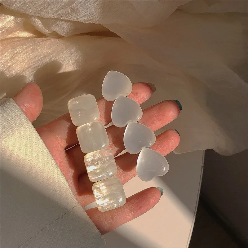 2PCS Fashion Heart Cymophane Resin Stripe Hair Clip White Opal Hairpin Lady Side Barrette Girl Simple Bobby Pin Headwear Hairpin