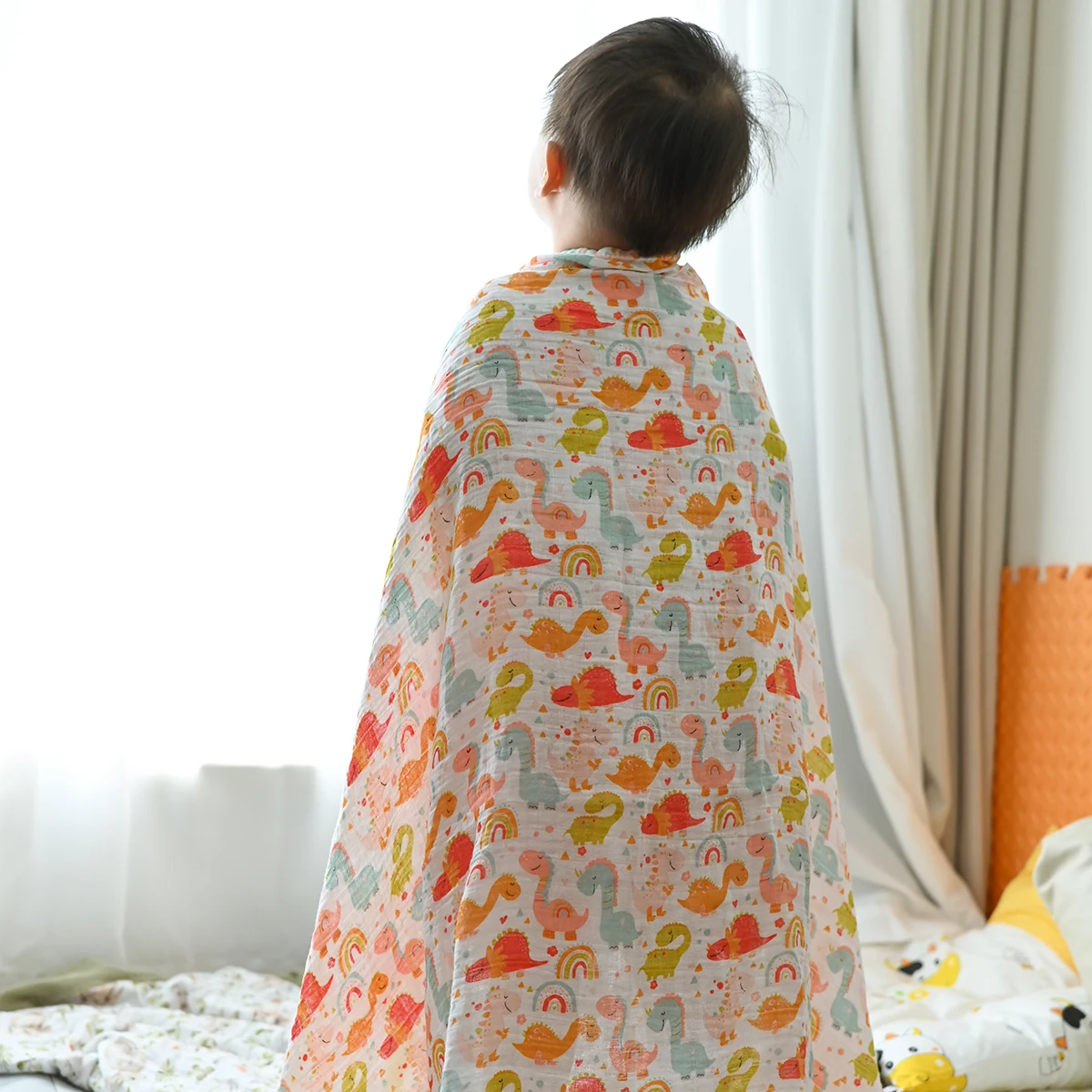 HappyFlute New Dinosaur Print Soft Bamboo Cotton Fabric 120*110CM Baby Wrap Newborn Multi-function Swaddle Sleeping Blanket