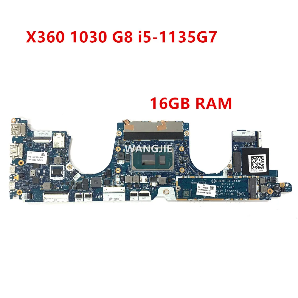 

M45826-601 M45826-001 For HP EliteBook X360 1030 G8 Laptop Motherboard With UMA i5-1135G7 16GB RAM LA-J443P