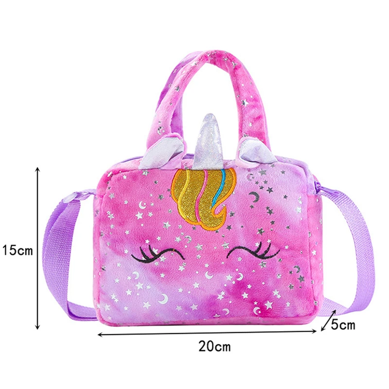 Unicórnio infantil de pelúcia macia mini bolsa crossbody feminina, bolsa de meninas, 2 em 1, estilo bonito e fresco, estrela brilhante, lua