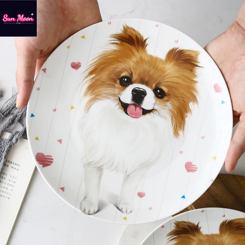 

Japanese Cute Chihuahua Bone Porcelain Plate Home Ceramic Dining Plate Western Food Plate Steak Dessert Plate Tableware Gift