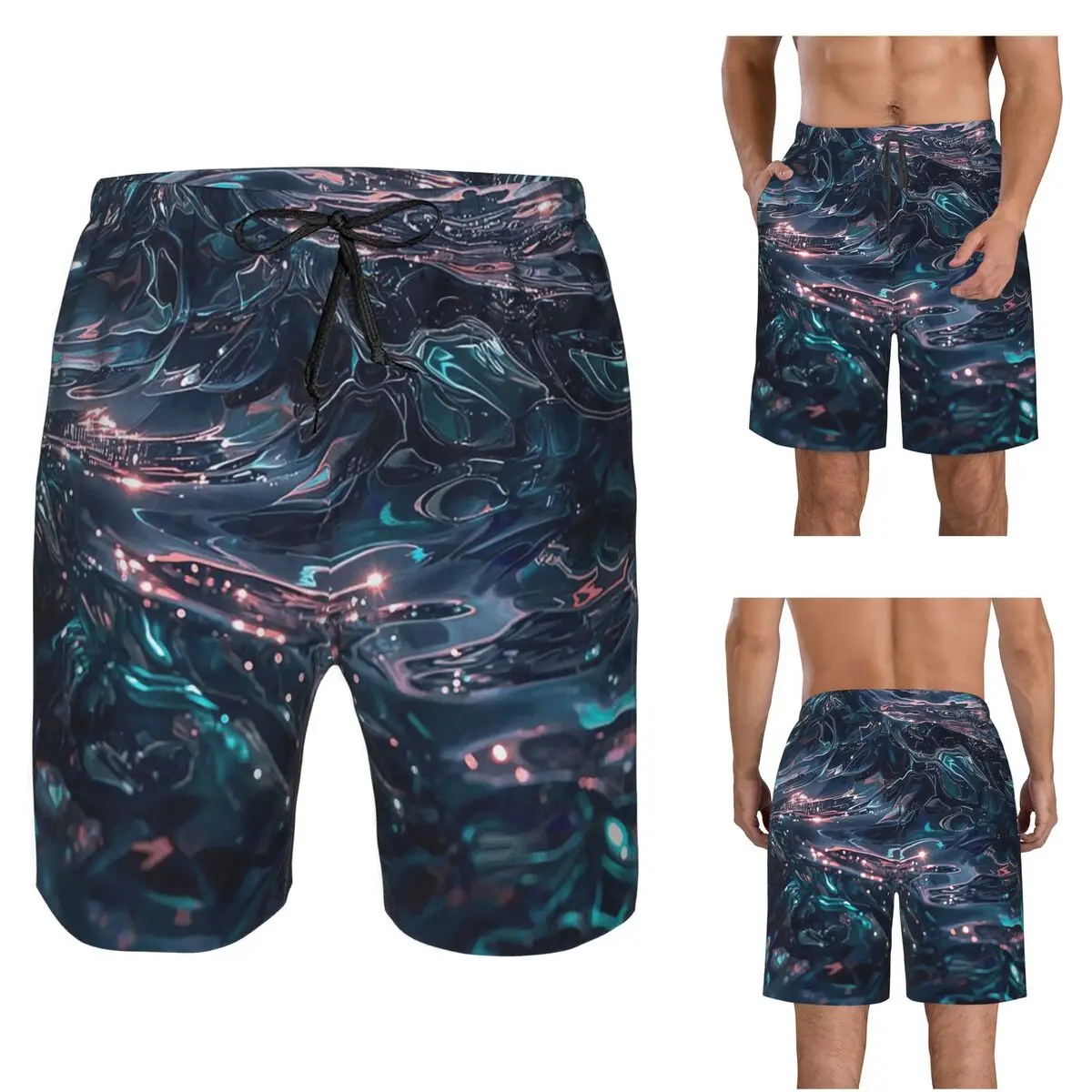 Water Wave Design 3 Trunks Beach Board Shorts Casual Quick Dry Swim Summer Men Pants