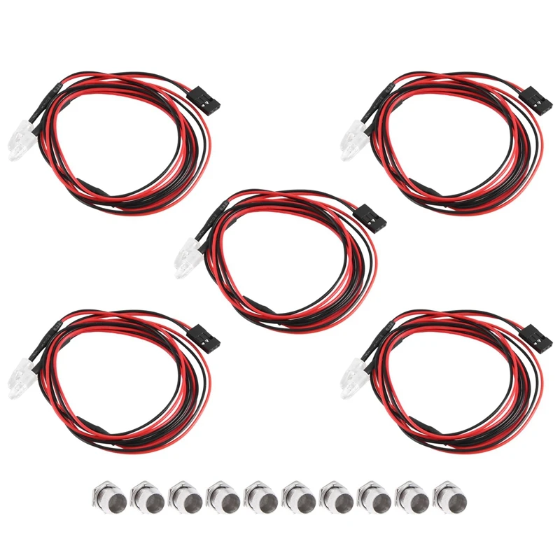 RCカー用LEDライト,スペアパーツ,2LED, 5mm,1:10モデル,赤色,5個