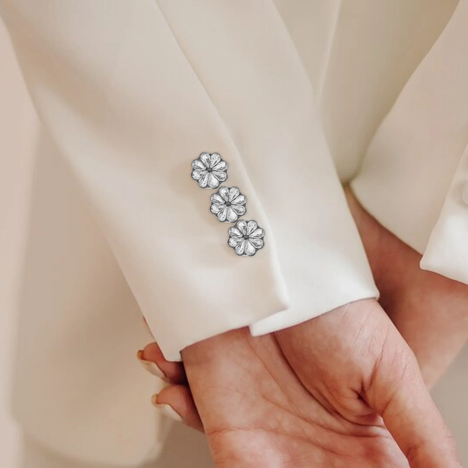 

3Pcs Flower Cufflinks Zinc Alloy Rhinestone Elegant Business Wedding Shirt Dress Cuff Buttons for Women Formal Occasions