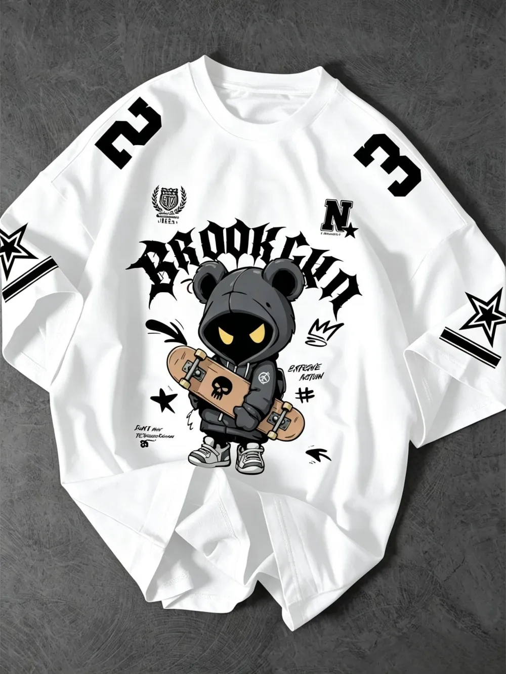 Heiß begehrtes Sommer-T-Shirt für Herren im amerikanischen Brooklyn-Stil mit Bärenmuster, bequem, atmungsaktiv, Rundhalsausschnitt, Outdoor-Streetwear – Detail 8