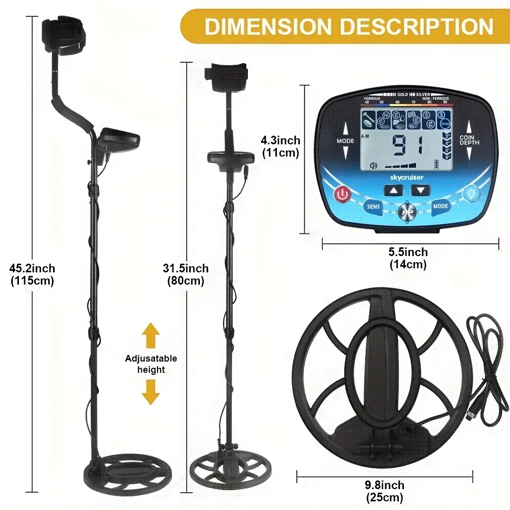 Detector de metais para adultos profissional - Detector de ouro profissional atualizado para caça ao tesouro, bobina de pesquisa de 10" 5 modos de detecção