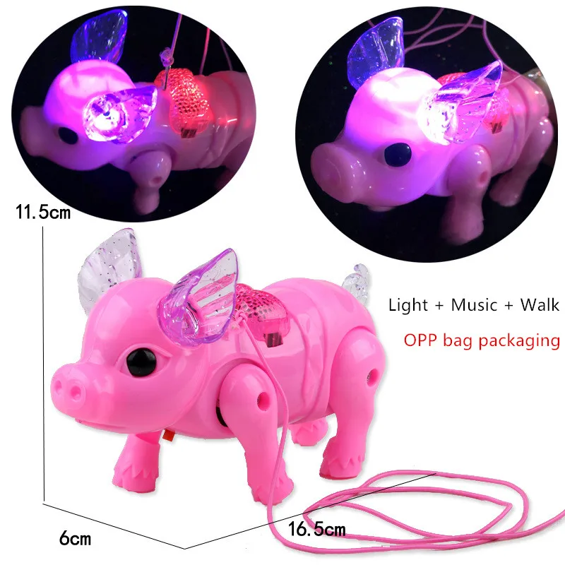 Mainan hewan garis tarik elektrik, kuda Unicorn, rusa, babi dan anjing dengan lampu + musik + berjalan dengan tali traksi, mainan hewan untuk Chi