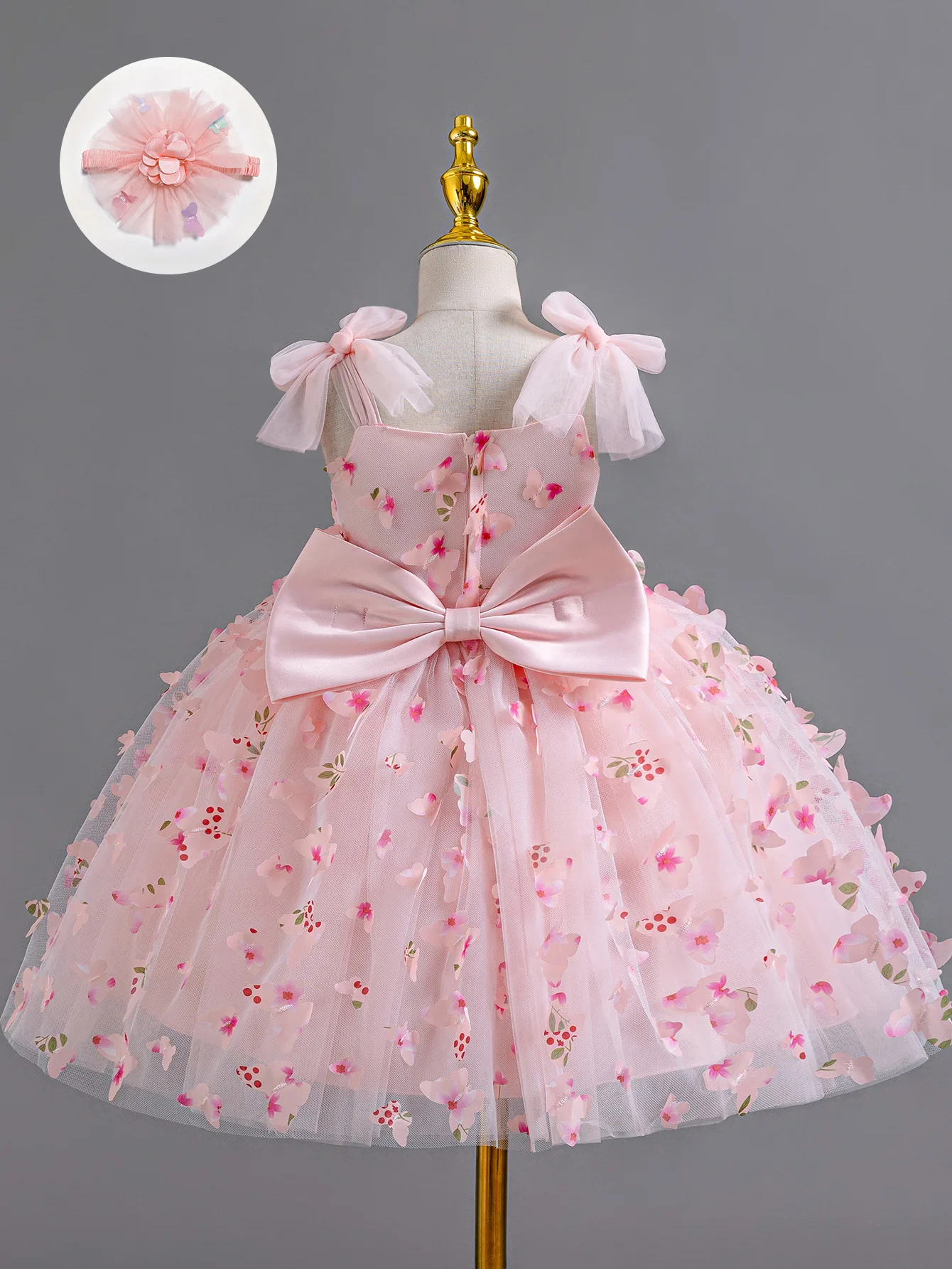 HETISO Butterfly Appliques Baby Girls Dress Sling Flower Kids Girls Pageant Wedding Ball Gown Pink Blue 1-7 year