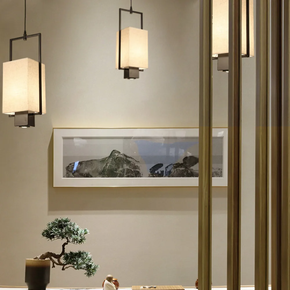 Chinese Solid Square Lantern Restaurant Pendant Lamp Balcony Corridor Study Room Coffee House Bedroom Hanging Pendant Lamps