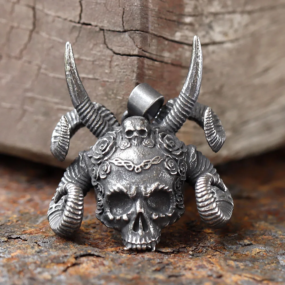 New Creative Design Stainless Steel Sheep\'s and skull head Pendant Satan God Vintage Retro punk Jewelry Gift For Men