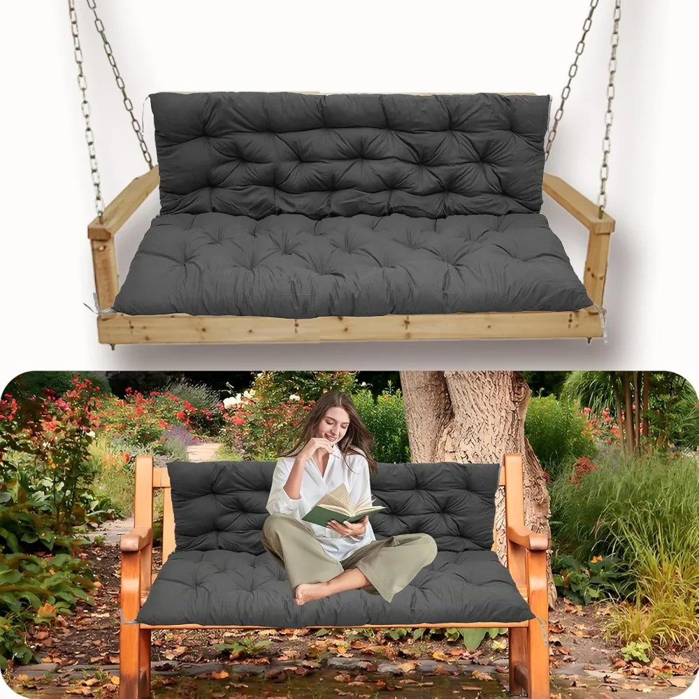 

Porch Swing Cushions, 2-3 Seat Swing Replacement Cushions with Backrest and Ties, Thicken 4" Bench Swing Cushions for Outdoor Fu