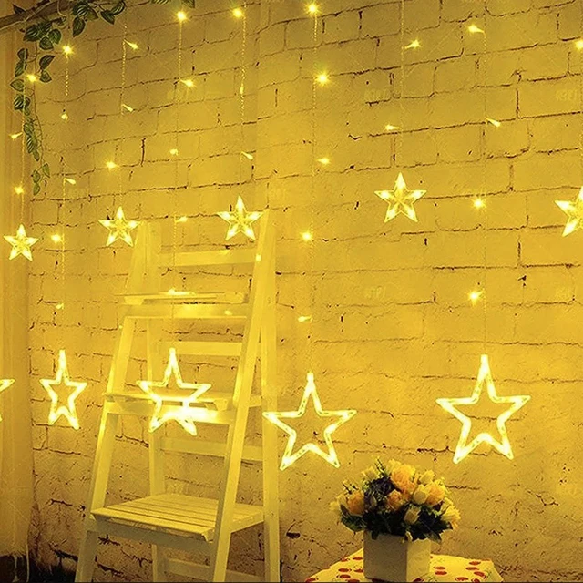 3.5M Star Curstain LED String Fairy Lights 138 LEDs Christmas Lights For Home Bedroom Window Outdoor Party Holiday Decoration 6