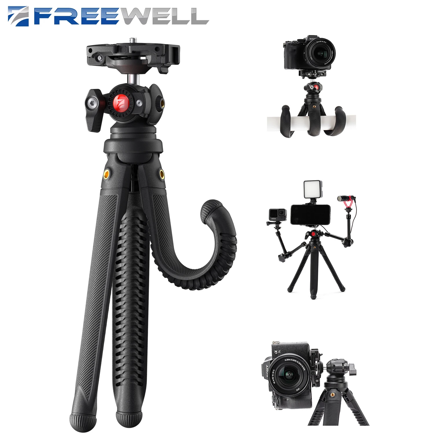 Freewell มัลติฟังก์ชั่น Mini ขาตั้งกล้อง Selfie Stick ขาตั้งแบบพกพาสําหรับกล้องสมาร์ทโฟน GoPro การถ่ายภาพวิดีโอผู้ถือ Cam