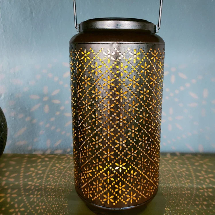 Hot Selling Solar Light Cylindrical Hollow Mesh Personalized Floodlight Handheld Courtyard Landscape Garden Light