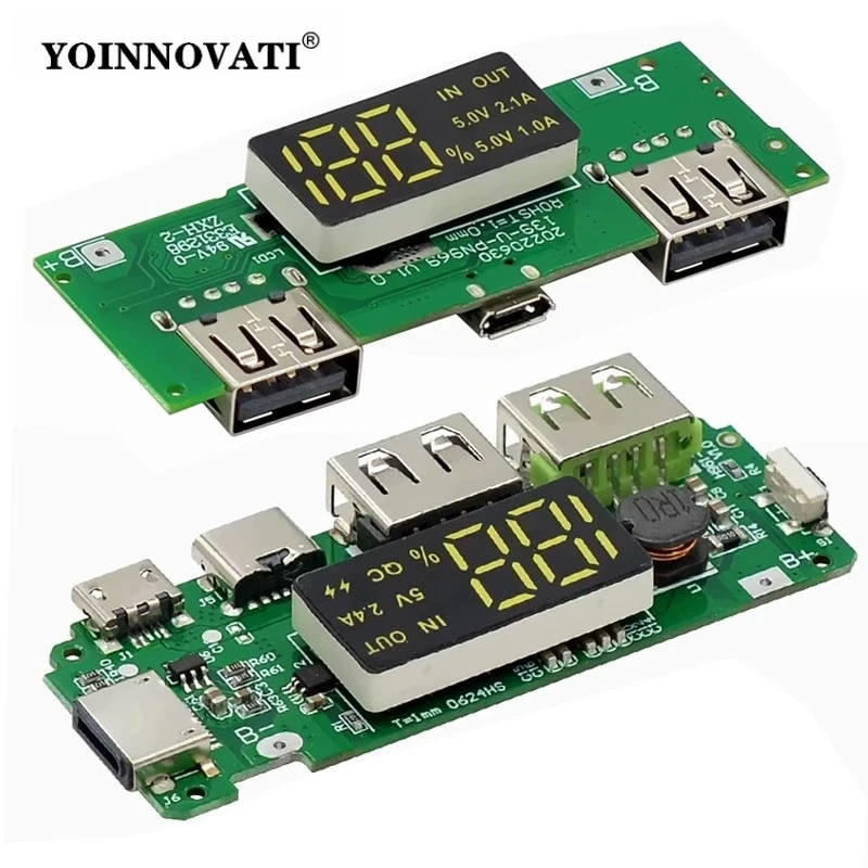 LED Dual USB 5V 2.4A Micro/Type-C USB Mobile Power Bank 18650 Charging Module Lithium Battery Charger Board Circuit Protection