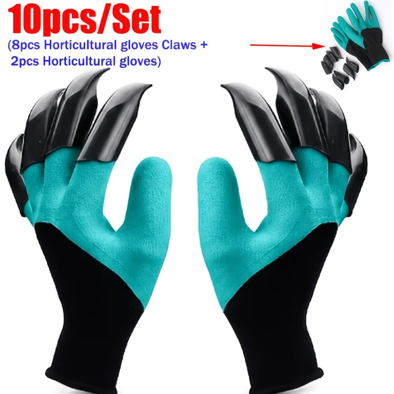 10pcs/Set(8pcs Horticultural glove claws+2pcs Horticultural glove), Claw Gardening Gloves for Planting, Garden Glove Claws