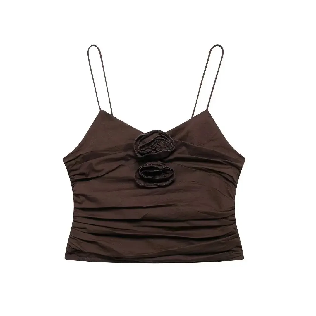 Frauen Sommer Frau Geprägte Floral Plissee Camis Backless Ärmellose Tanks Weibliche Dünne Dünne Crop Top Y2K Sexy Club Top