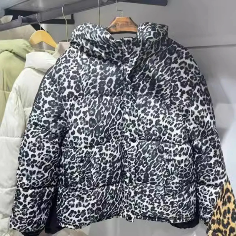 Autumn Winter Women Leopard Print Parkas Long Sleeve Padded Coats Female Cotton Jackets Lady Stand Collar Zipper Outerwear