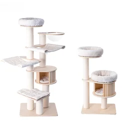 Factory Modern Large Climbing Scratch White Sword Hemp Rope Pet Scraper Wood Apartment Furniture Tower Cat Tree