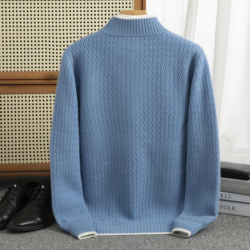 Half zip Autumn/Winter new 100% Merino wool pullover Cashmere sweater Men's half turtleneck pullover warm bottom knit shirt top