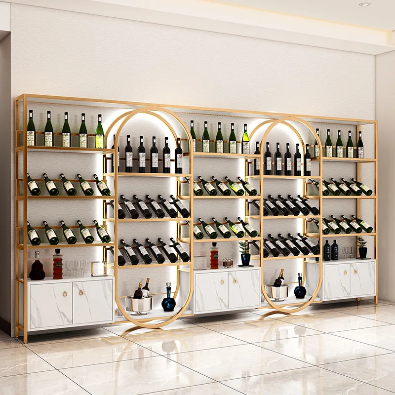 Customized Winery European Style Iron Wine Rack Bar Floor Wine Cabinet Wine Storage Display Rack Organizer Wine Glass Rack