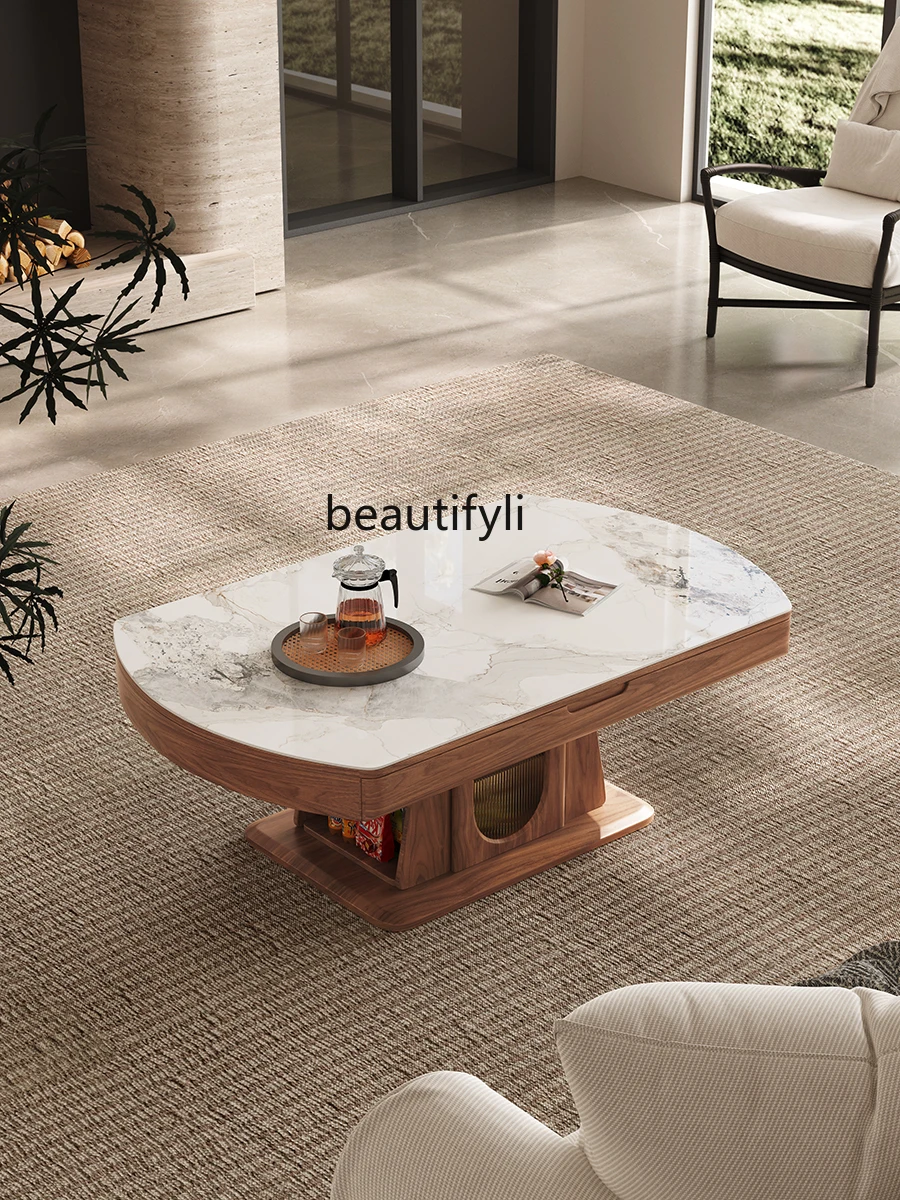 

Lifting coffee table dining table dual-purpose induction cooker household hot pot table, eating rock slab small table