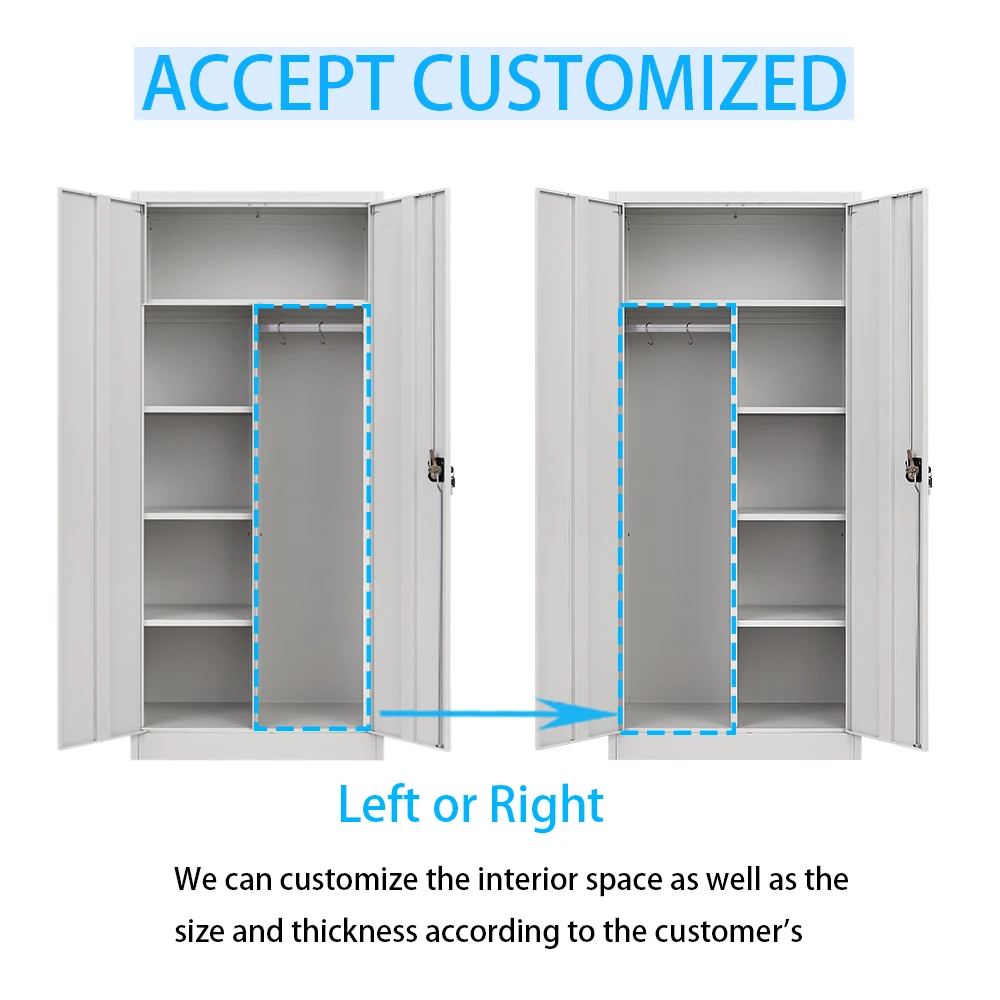 خزانة معدنية لخزانة الملابس الفولاذية، خزانة موظف شديدة التحمل مع قضيب معلق، خزانة خزانة ملابس قابلة للقفل #3
