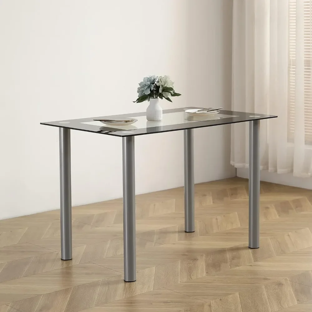 5-Piece Dining Table Set with 1 Glass Dining Table and 4 PVC ChairsKitchen & Breakfast Dining Living Room, Space Saving image 4