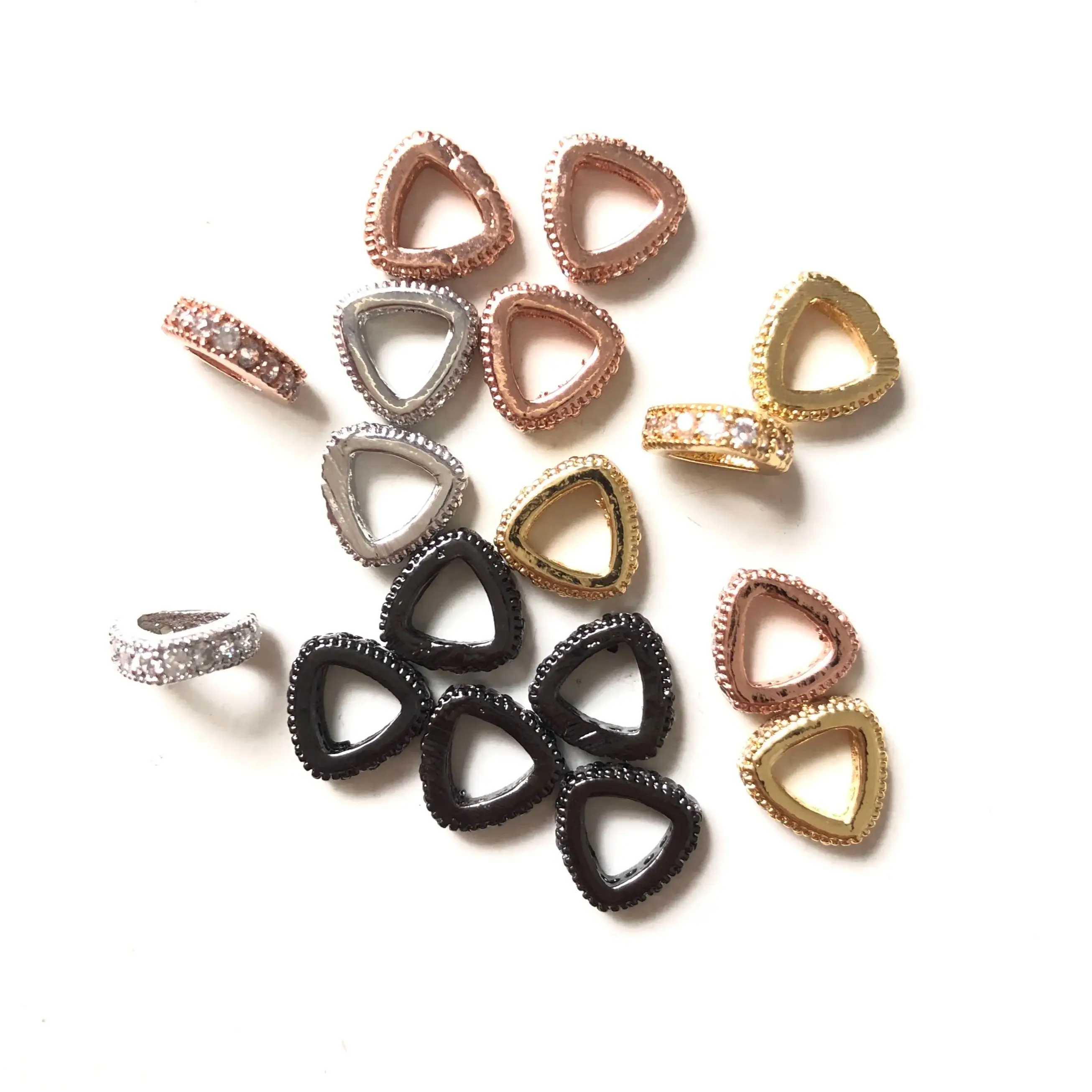 20pcs/lot 8mm Zirconia Paved Triangle Shape Spacers Beads Women Jewelry Bracelet Making DIY Loose Beads Waist Accessories Supply