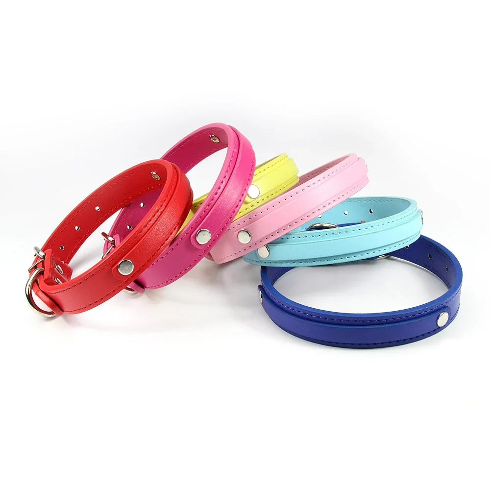 12 PCS Wholesale Plain PU Leather DIY Name ID Dog Collar Custom Letters Charms Puppy Cat Neck Strap Collars for Small Medium Dog