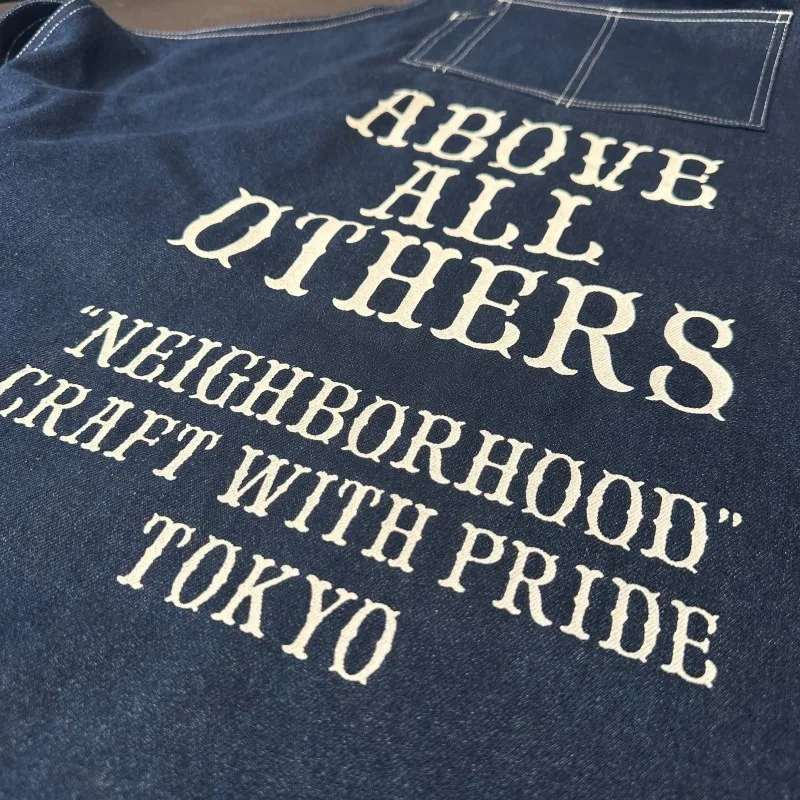 NBHD Vintage Washed Denim Fabric Monogram Print Coffee Shop Workwear Cargo Apron Craftsman Cover-Up