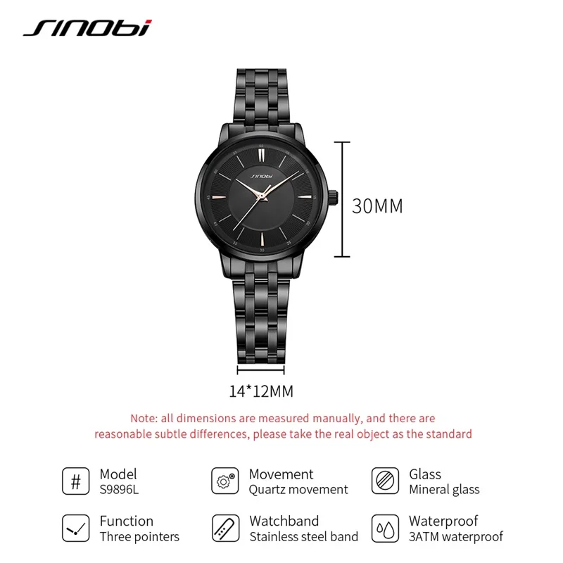 SINOBI Fashion Women\'s Watches Casual Stainless Steel Woman Quartz Wristwatches Elegant Dresses Best Clock for Female Waterproof