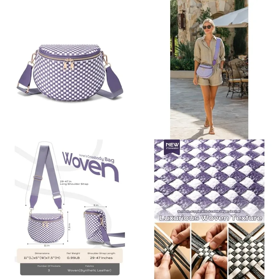 

Trendy Checke Crossbody for Women PU Leather Checke Purse Fanny Packs Belt