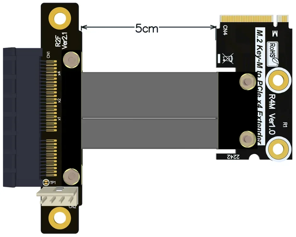 Adaptador extensor M.2 NVMe a PCI Express x4, Cable plano de extensión GPU PCIe 3,0x4 para ITX STX PC, tarjeta gráfica de vídeo