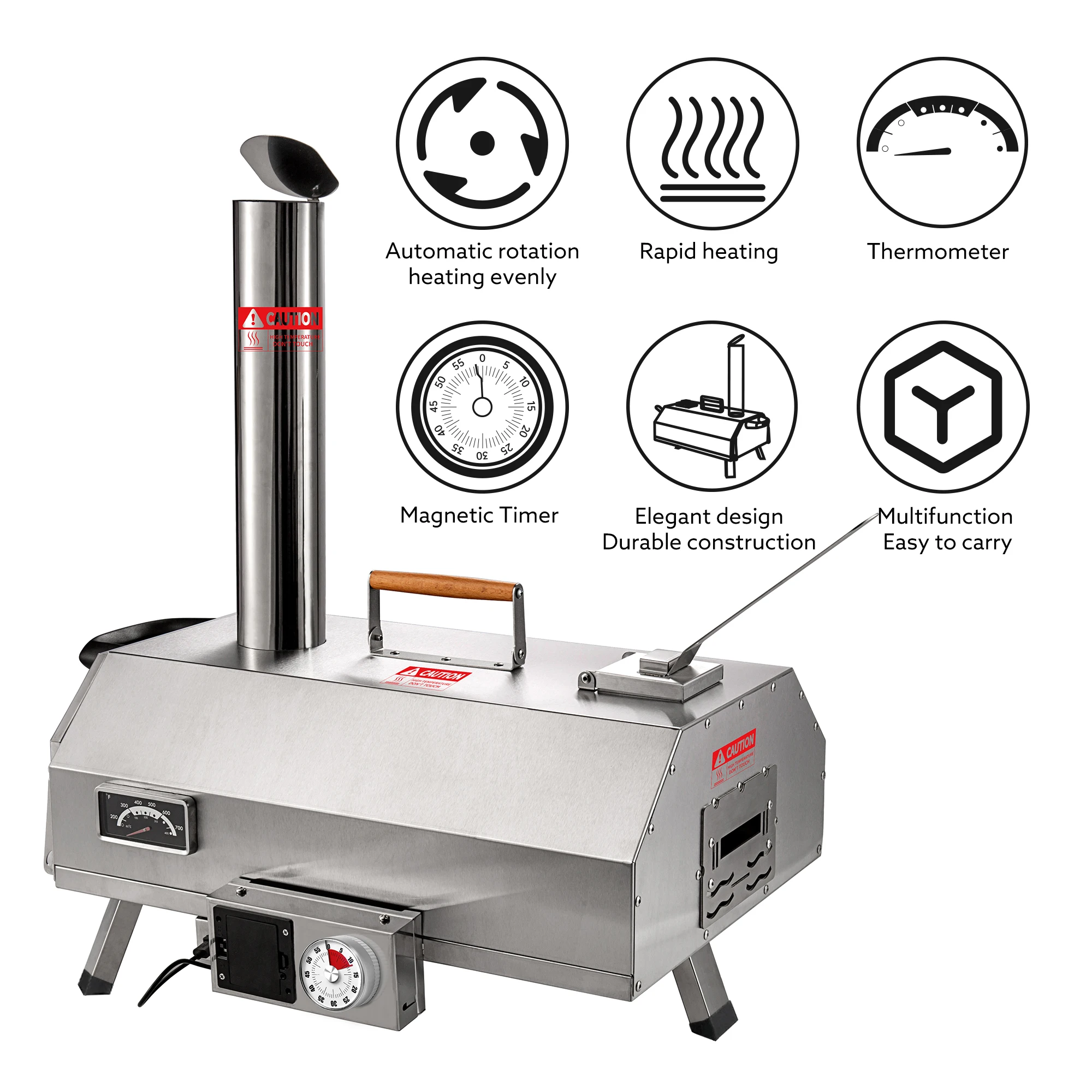 Pizza Oven Outdoor 12inch Automatic Rotatable Pizza Ovens Portable Stainless Steel Wood Fired Pizza Oven Pizza Maker