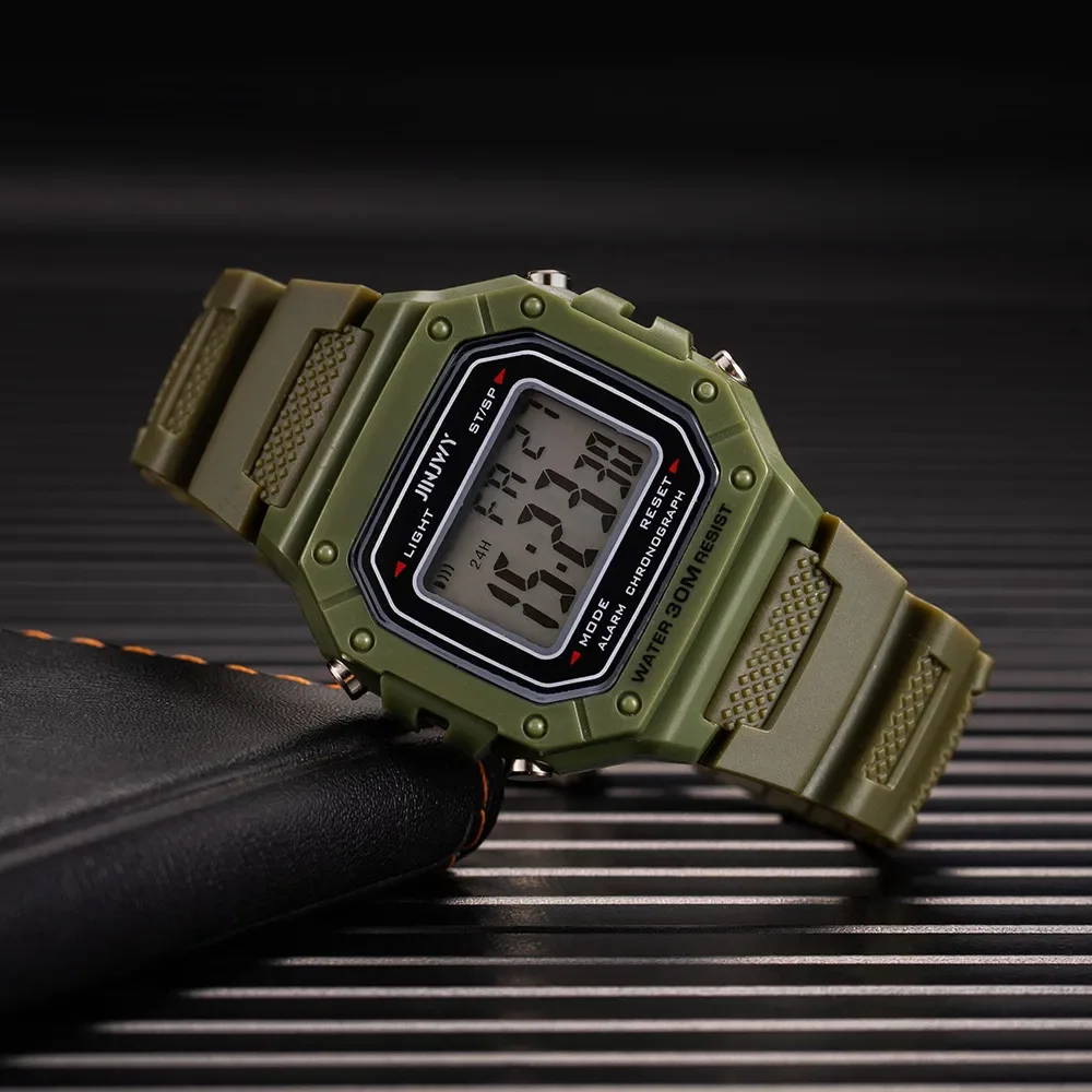 Fashion Men Digital Wristwatches Sport Army Green Mens Watches Luxury Led Electronic Clock Waterproof Square Dial Reloj Hombre