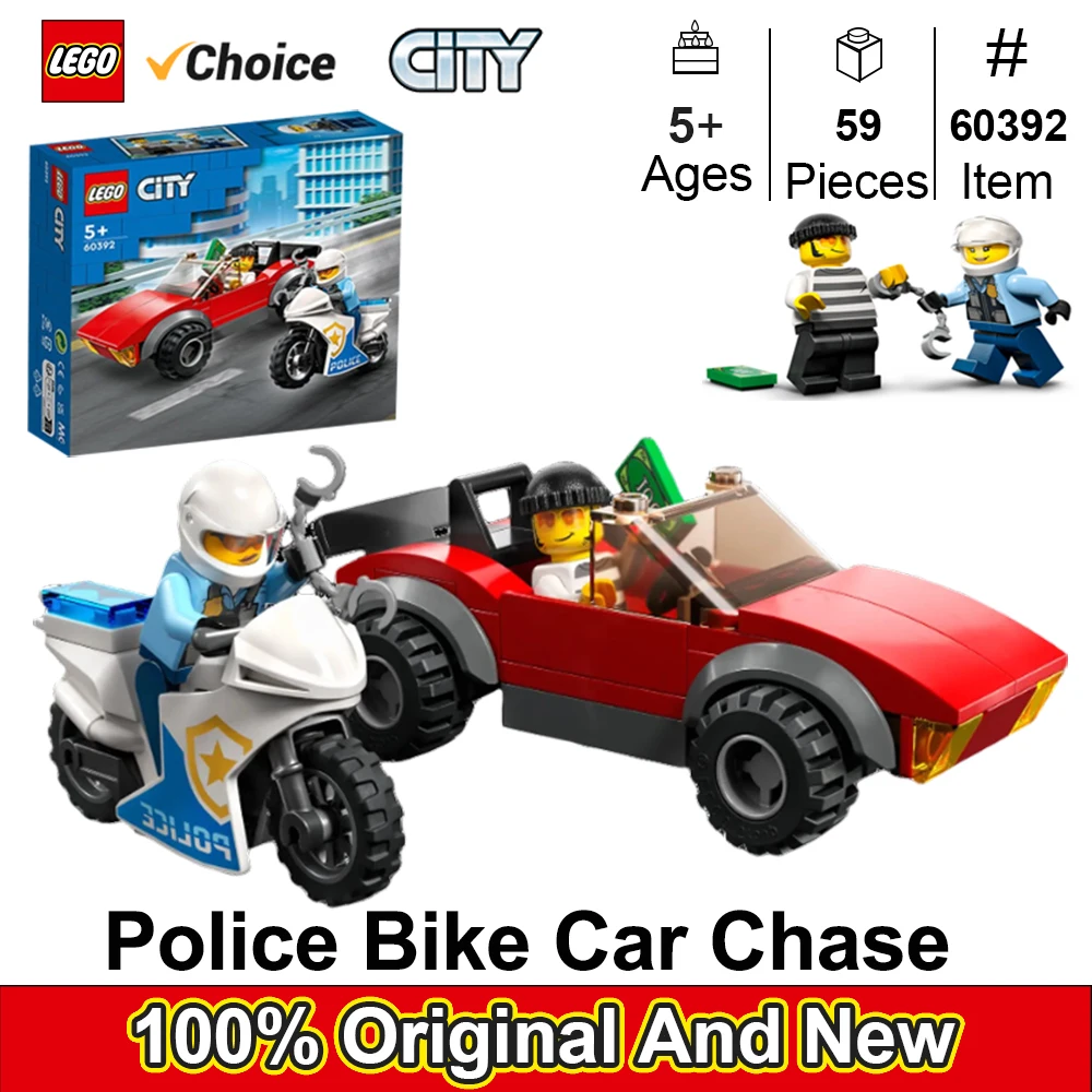 

LEGO 60392 City Police Bike Car Chase , Toy with Racing Vehicle & Motorbike Toys for 5 Plus Year Olds, Kids Gift Idea，59PCS