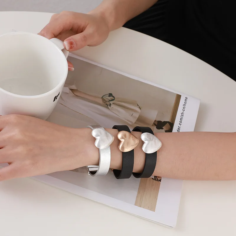 DIY accessories New original love brushed bracelet versatile metal jewelry premium simple women's leather bracelet