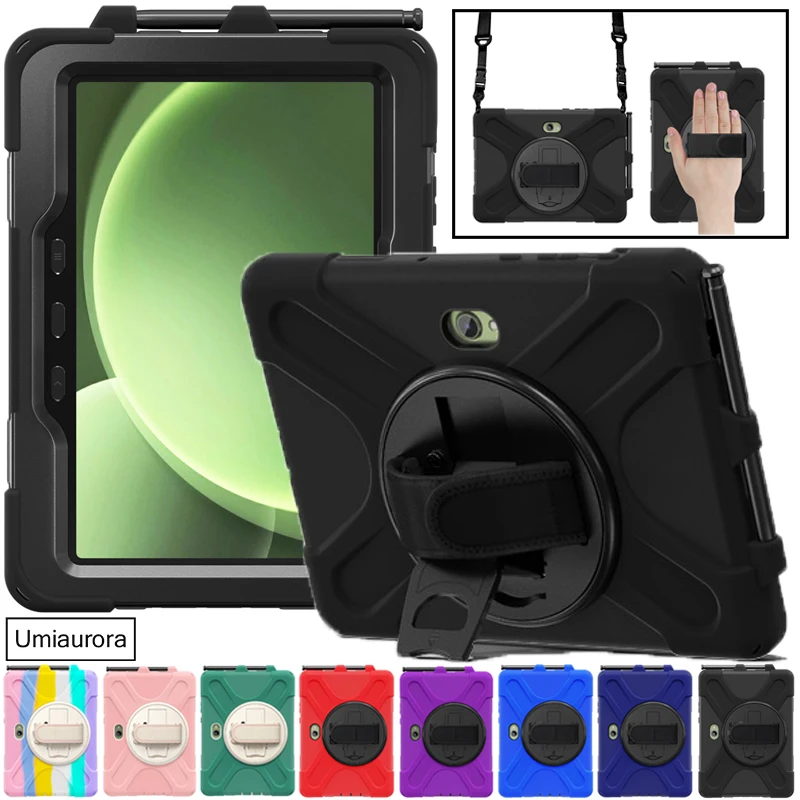 

For Samsung Tab Active 4 5 Pro 10.1 inch SM-X350 SM-X356B T630 T540 Shockproof PC Silicon Stand Shoulder Strap Tablet Case Funda