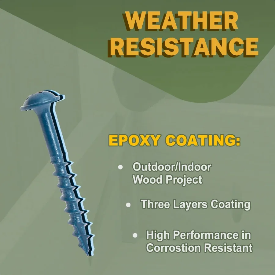 8 x 11 4 Außentaschenlochschrauben, 600 Stück, Taschenholzschrauben mit blau beschichtetem Grobgewinde, Vierkantantrieb, wetterbeständig, 1