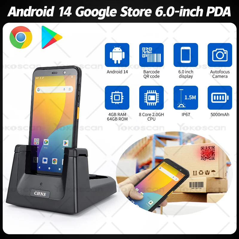 PDA Draagbare Terminal Google NFC PDA 8Core 6.0 inches Android14 Handheld 1D/2D Barcode Scanner Data Collector Met WIFI 4G TC60 - afbeelding 2