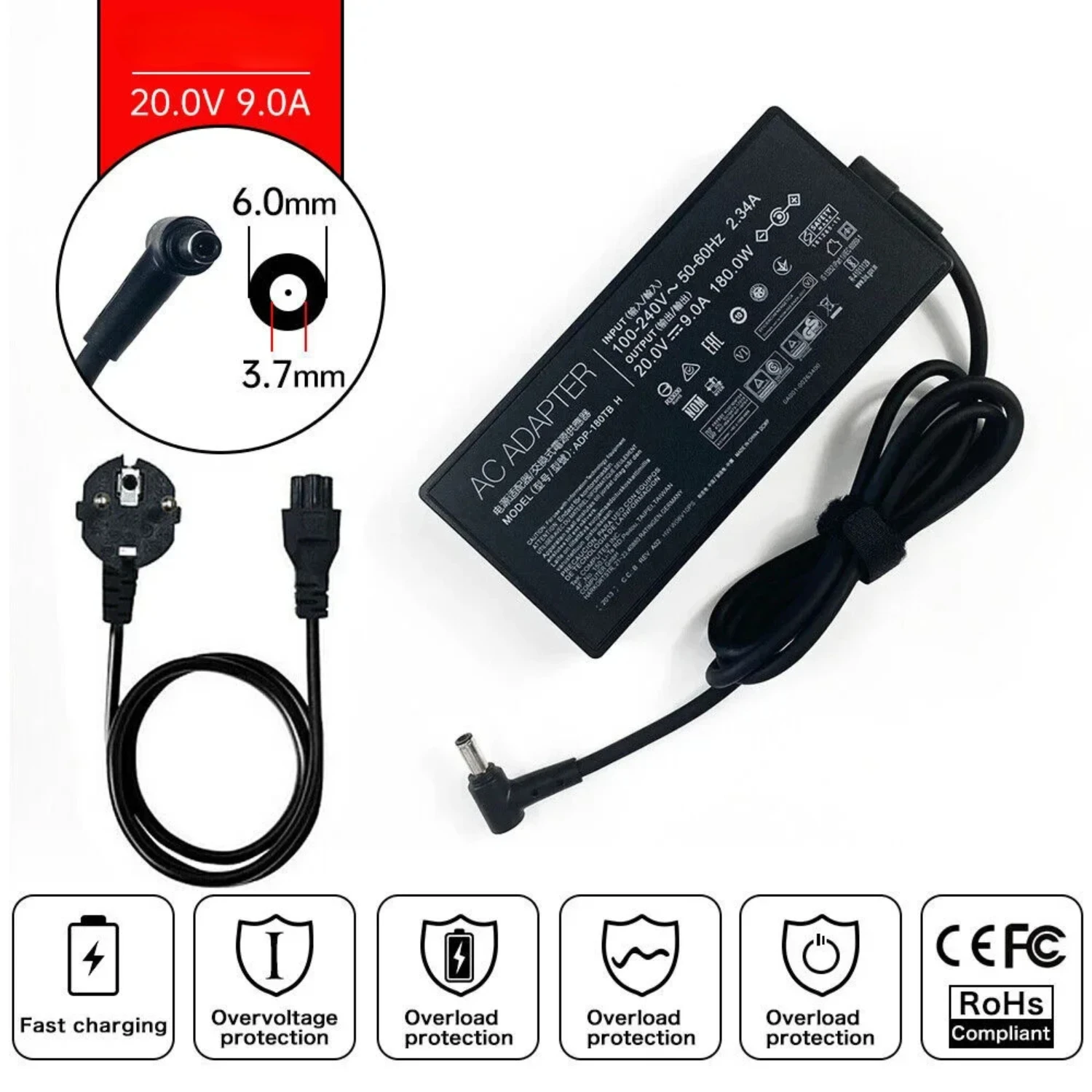 20V 9A 180W Laptop AC Adapter Charger for  TUF Gaming A17 FA706IU FX566II FA706II FA706IC FX507ZM TUF566IH FX505GD FA706