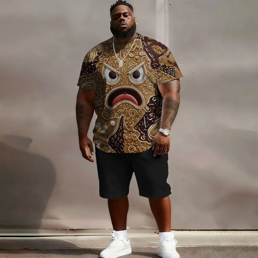 

Мужской комплект с короткими рукавами больших размеров S-9xl: Goofy Animal Vibe — 2 предмета большого и высокого кроя, мягкая ткань, необычные мультяшные животные,