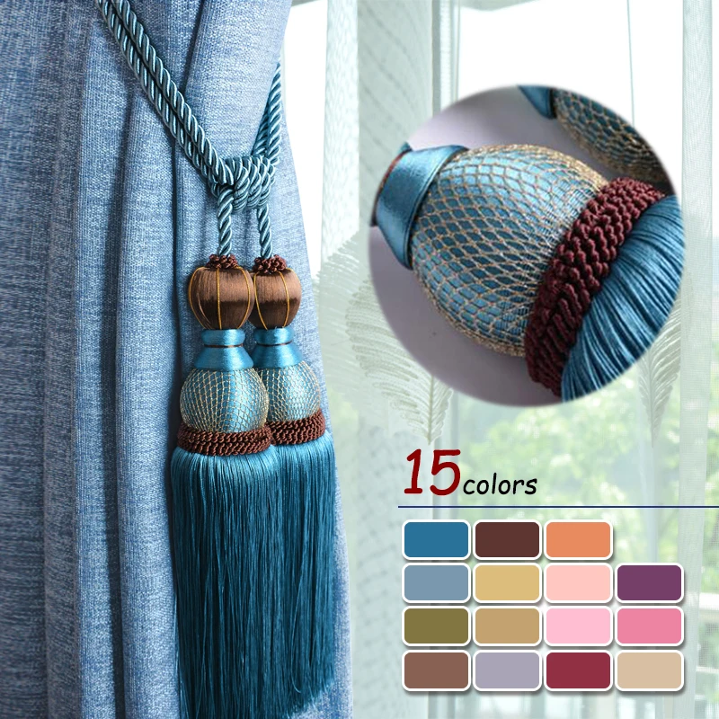 

2Pc Polyester Tassel Curtain Tieback Handmade Hanging Ball Tassels Fringe Curtains Holder Buckle Rope Decor Room Accessories