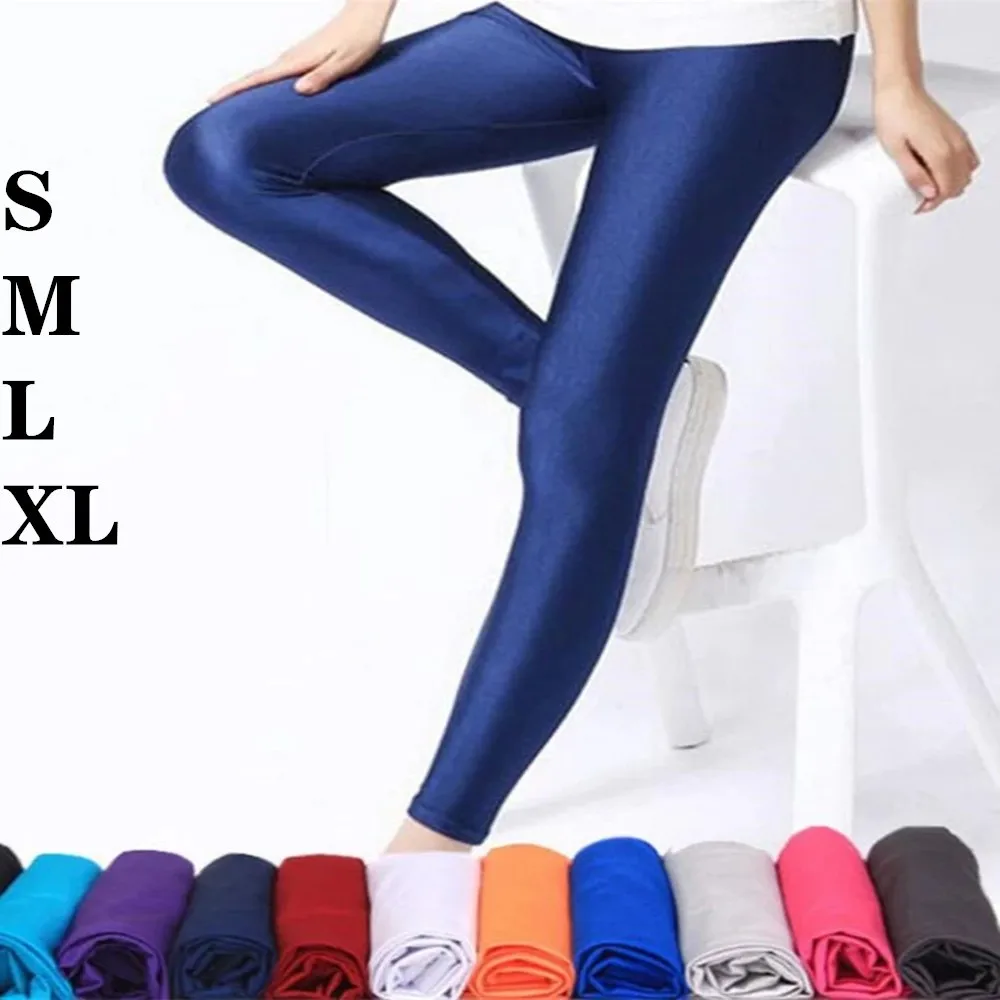 2022 nieuwe design legging vrouwen glanzende broek legging hot selling effen kleur fluorescerende spandex elasticiteit casual broek m l xl