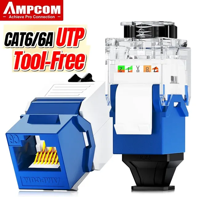 AMPCOM Network RJ45 Keystone Jack CAT6A CAT6 Zip-Tie Free Ratchet Lock i beznarzędziowy łącznik modułowy UTP Gniazda Ethernet 1/10 Gb/s