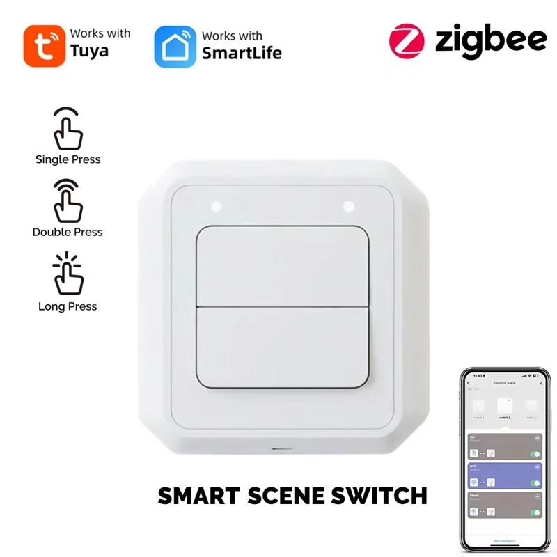 Tuya ZigBee Smart Scene Switch 2Button Portable Wireless Lighweight Design Scenario Remote Control Automation Battery Powered