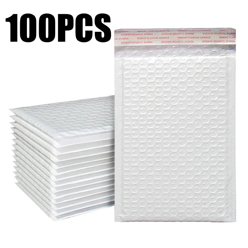 500 Stück Poly-Luftpolsterumschläge, gepolsterte Umschläge, selbstklebende, mit Luftpolsterfolie gefütterte, wasserdichte Kissen-Versandumschläge, weiß
